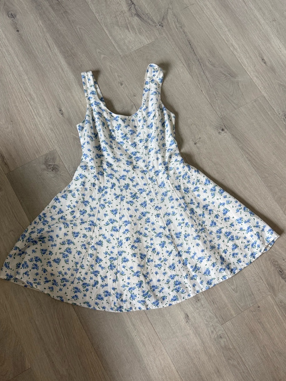 Japna White and Blue Floral Mini Skater Dress size medium